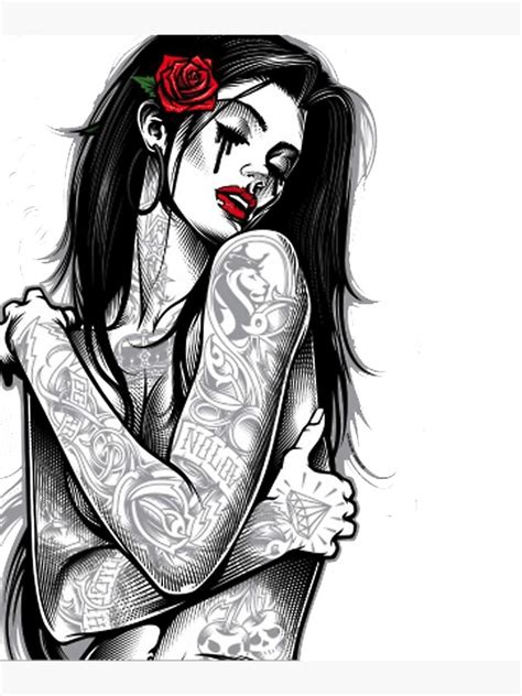 "woman with tattoo illustration, T-shirt Chicano art movement Tattoo, Gothic style hand-painted ...