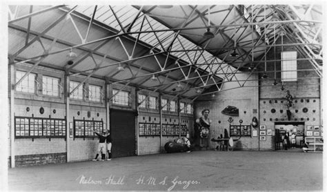 Picture of interior of Nelson Hall showing exhibits being displayed ...