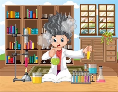 Premium Vector | Laboratory scene with scientist cartoon character