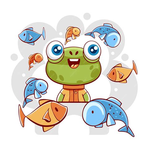 Premium Vector | Vector cute frog and fish in cartoon style