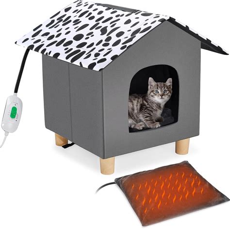 Amazon.com : Heated Cat Houses for Outdoor Cats Insulated in Winter, Waterproof Cat House Fully ...