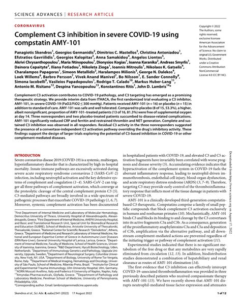 (PDF) Complement C3 inhibition in severe COVID-19 using compstatin AMY-101