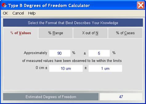 UncertaintyAnalyzer Measurement Uncertainty Analysis Software - Type B Degrees of Freedom Calculator