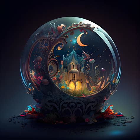 Magic crystal ball with fairy tale castle on dark background. Fantasy ...