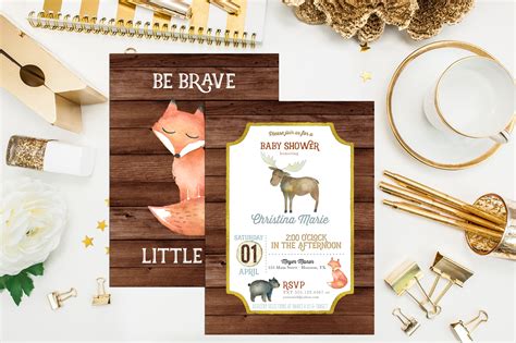 Woodland Animal Baby Shower Invitations. Rustic Shower.