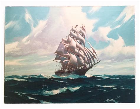 Antique Nautical Ship Oil Painting by Hunter Wood circa 1930's | Schooner Chandlery