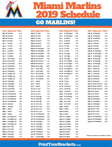 Printable 2019 Miami Marlins Schedule | Miami marlins, Marlins, Marlins baseball