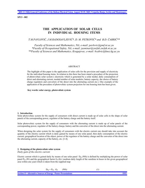 (PDF) THE APPLICATION OF SOLAR CELLS