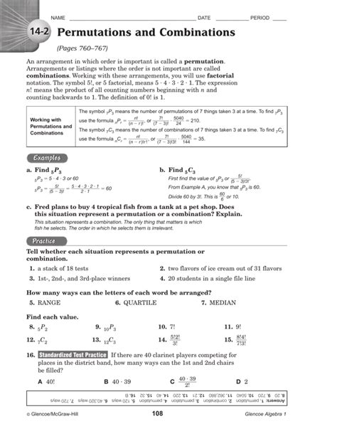 Permutations And Combinations Worksheets