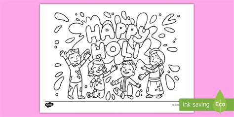 Happy Holi Colouring Page (teacher made) - Twinkl