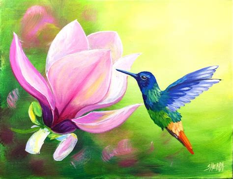 Hummingbird And Magnolia Acrylic Painting Tutorial Step By Step Live ...