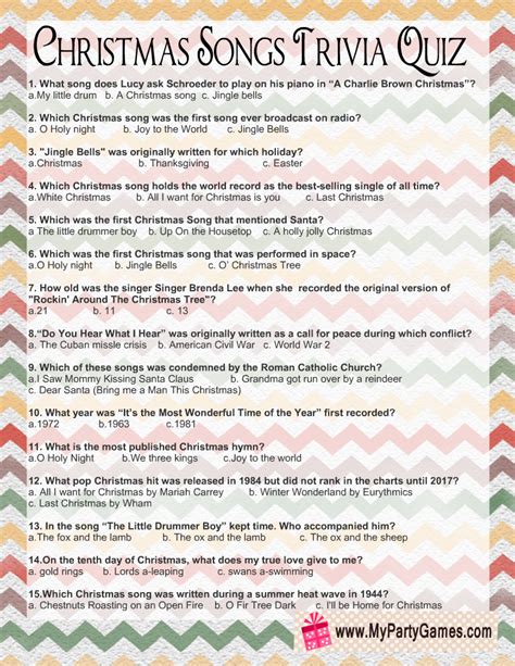 Free Printable Christmas Songs Trivia Quiz in 2021 | Christmas song trivia, Free christmas ...