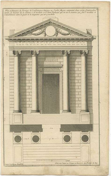 Pl. 2 Antique Architecture Print of an Ionic Portico by Neufforge