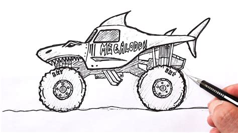 How to Draw a Monster Truck Megalodon | Step-by-Step Tutorial