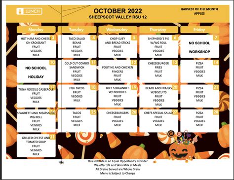 October Lunch Menu | Windsor Elementary School