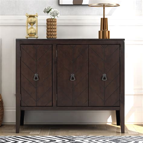 Sideboard Buffet Storage Cabinet, Solid Wood Accent Cabinets with 3 ...