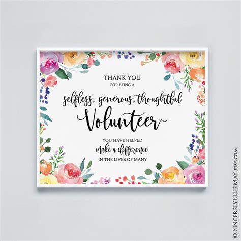 Appreciation Gifts for Volunteer Thank You Volunteer Printable, Gratitude Sign With ...