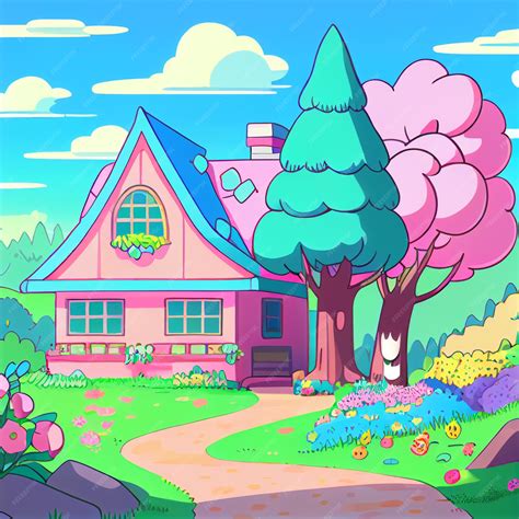 Premium AI Image | A cartoon illustration of a house with a pink house ...