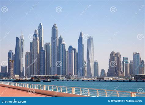 Dubai Marina Skyline with Skyscrapers in a Sunny Day, Blue Sky in Dubai Editorial Stock Photo ...