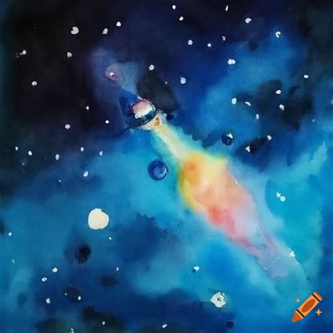 Space with spaceship by watercolour