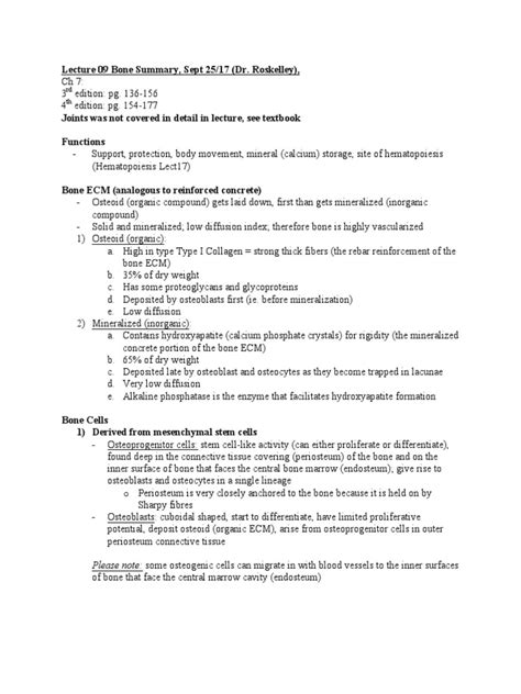 09lect Bone Summary2017 | PDF | Bone | Osteoblast