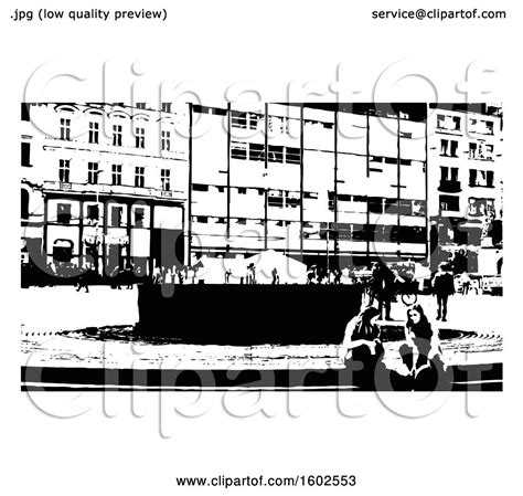 Clipart of a Black and White Street Scene - Royalty Free Vector Illustration by dero #1602553