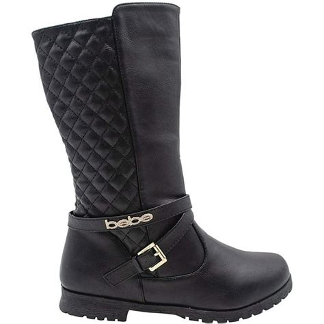 bebe - bebe Girls’ Big Kid Slip On Tall Fashion Riding Boots with Quilted Back Black Size 3 ...