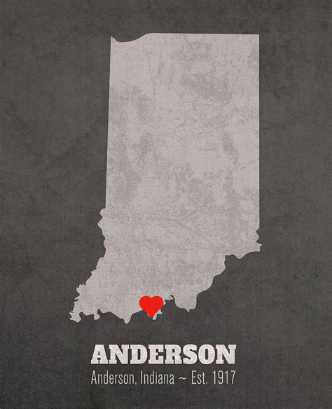 Anderson University Indiana Founded Date Heart Map Mixed Media by Design Turnpike - Fine Art America