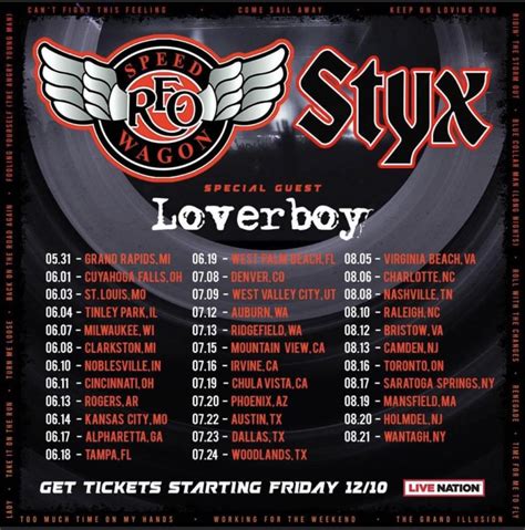 REO Speedwagon and Styx 2022 Tour Dates with guest Loverboy – Behind ...