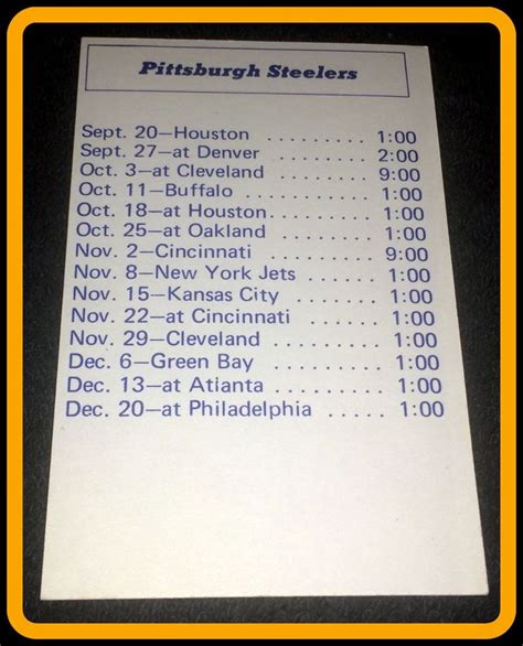 1970 PITTSBURGH STEELERS NFL PROPERTIES FOOTBALL POCKET SCHEDULE FREE ...