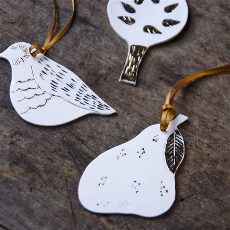 partridge in a pear tree ornament set by karoart , the clay fable | notonthehighstreet.com