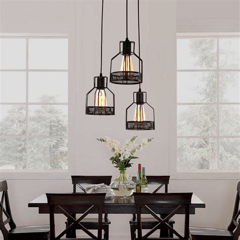 Unitary Brand Rustic Black Metal Cage Shade Dining Room Pendant Light with 3 … | Rustic light ...