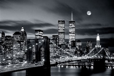 New York Skyline Black And White With Twin Towers