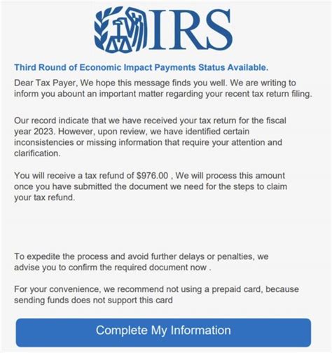 "IRS: Third Round Of Economic Impact Payment Status" Email Scam