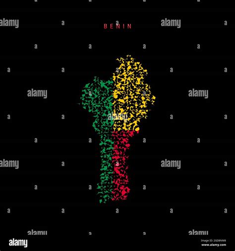 Benin flag map, chaotic particles pattern in the colors of the Dahomey flag. illustration ...