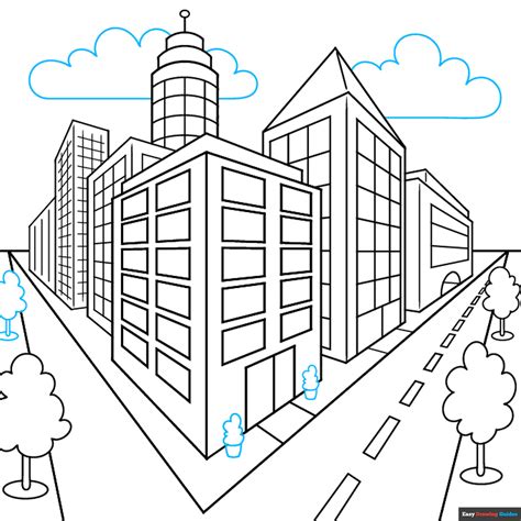 How to Draw an Easy City in Two-Point Perspective - Really Easy Drawing Tutorial