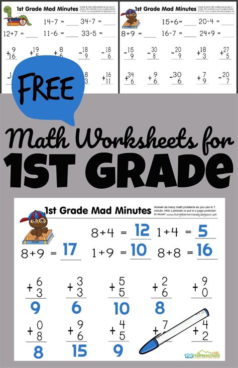 FREE 1st Grade Printable Math Worksheets & First Grade Mad Minutes!