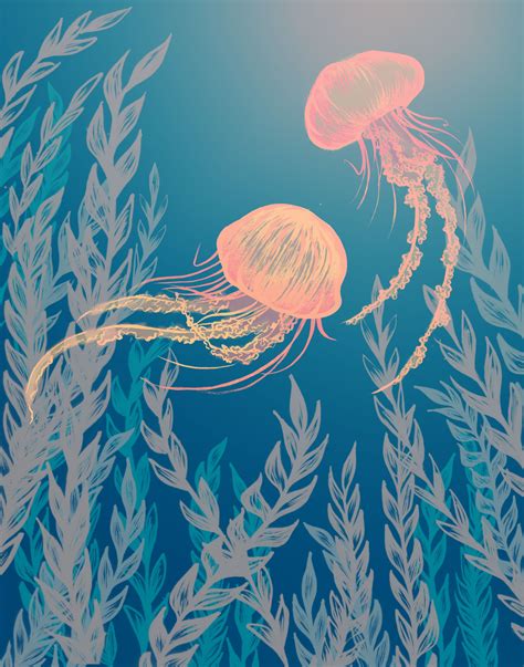 Jellyfish art, Jellyfish painting, Jellyfish illustration