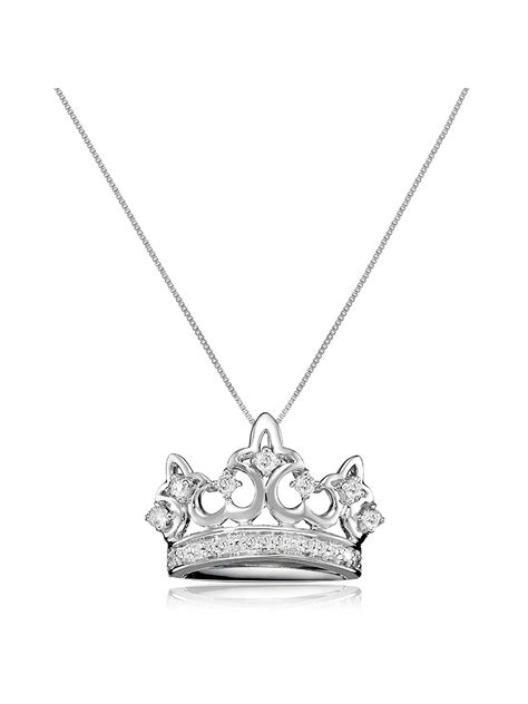 Finecraft Jewellery - 1/4 ct Diamond Crown Pendant Necklace in 10kt White Gold - Walmart.com ...