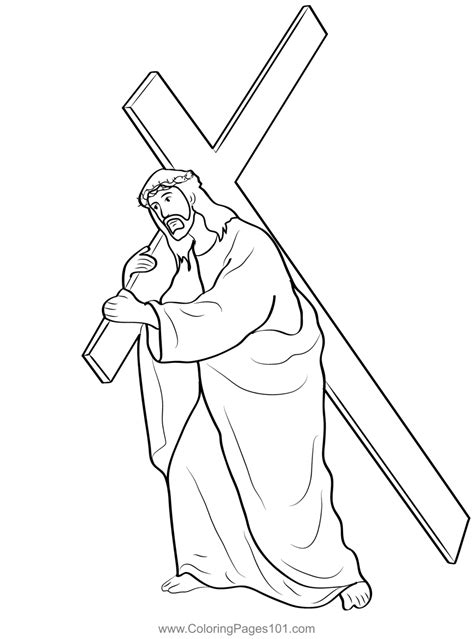 Jesus Carrying Cross Coloring Page for Kids - Free Feast of the Cross Printable Coloring Pages ...