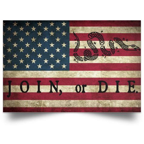 Join Or Die American Poster For Wall Political Cartoon Snake Revolutionary War Freedom - Poster ...