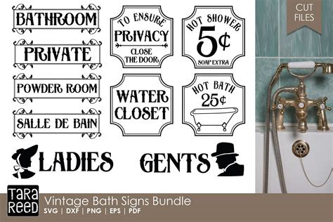 Vintage Bathroom Signs Bundle (133096) | Cut Files | Design Bundles