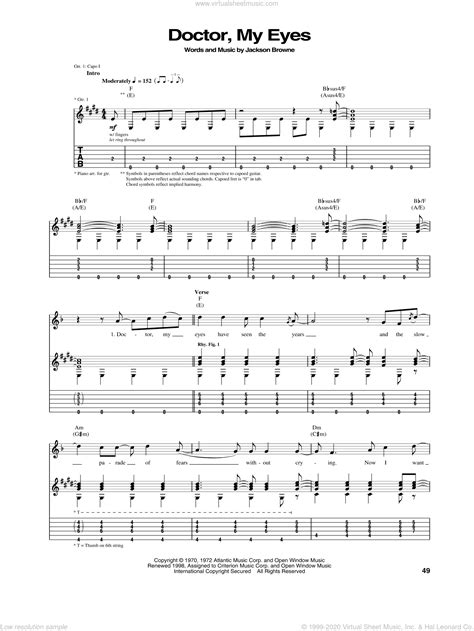 Browne - Doctor, My Eyes sheet music for guitar (tablature)