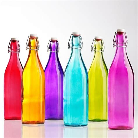 Colored glass bottles photos