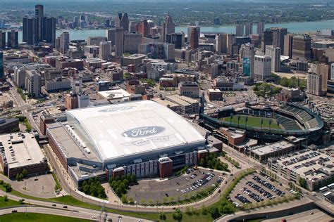 Detroit Skyline Aerial Stadiums | Detroit skyline, Detroit ...