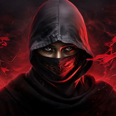 Premium AI Image | Fierce female ninja warrior with glowing red eyes