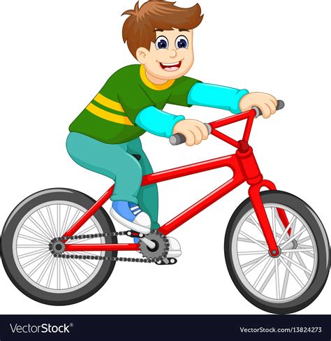 Funny boy cartoon riding bicycle Royalty Free Vector Image