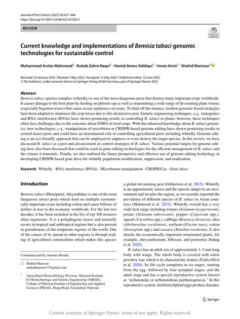 Current knowledge and implementations of Bemisia tabaci genomic technologies for sustainable ...