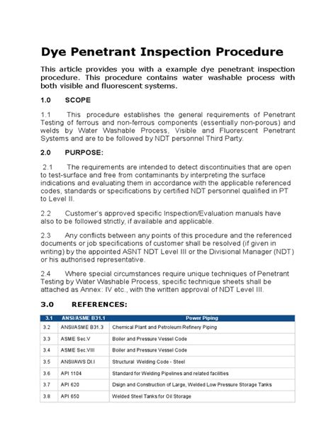 Dye Penetrant Inspection Procedure.docx | Nondestructive Testing | Welding