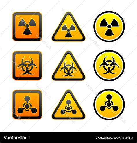 Set hazard warning radiation symbols Royalty Free Vector